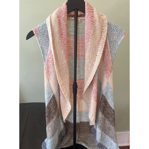 Cabi Skipper Circle Knit Sweater Cardigan Shawl Pastel Striped Beachy Boho Small - Picture 1 of 9